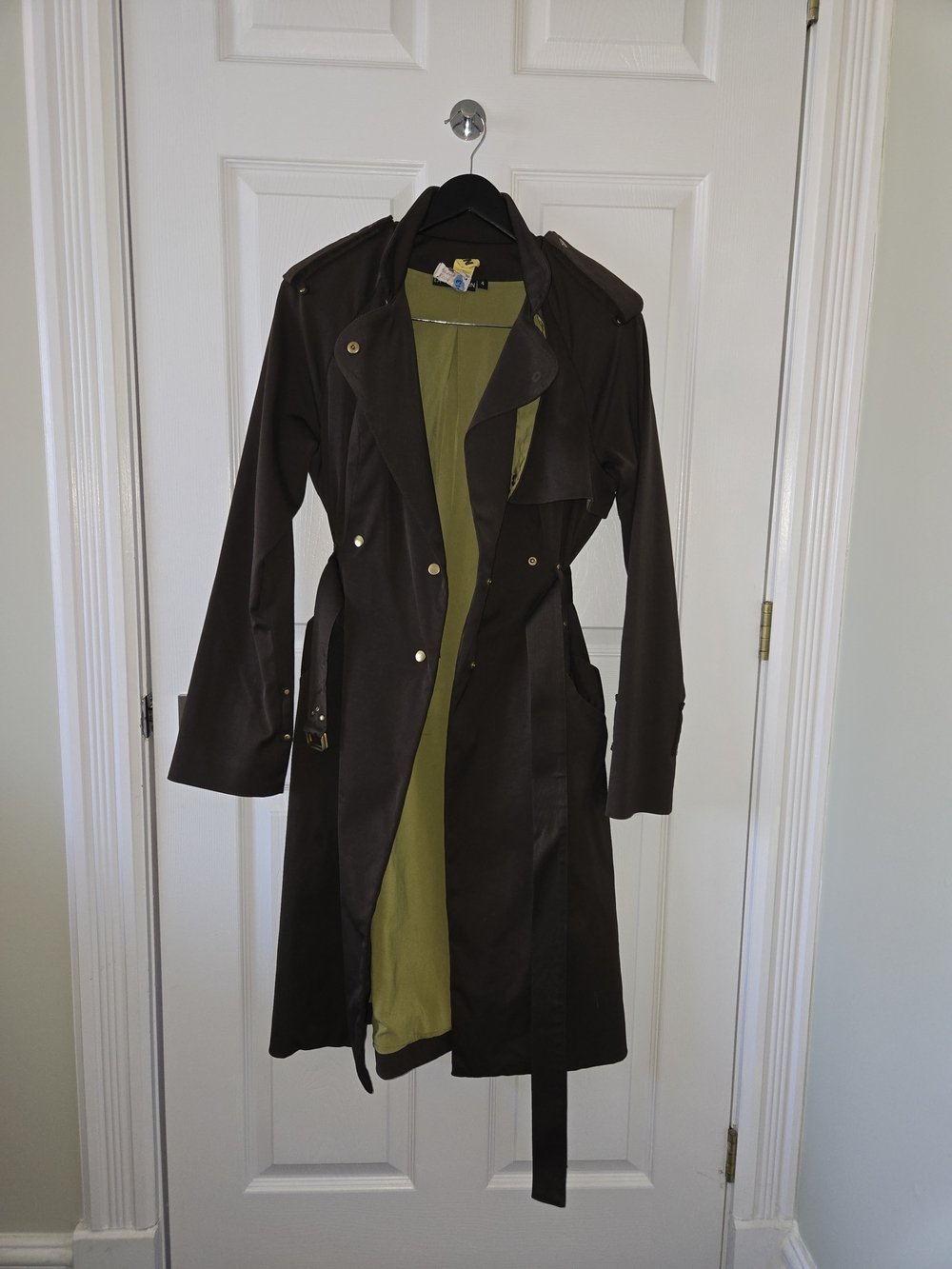 Liz Claiborne Dark Brown Trench Coat with Olive Lining